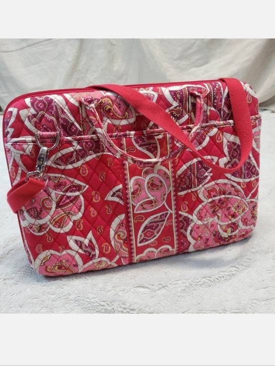 Vera Bradley Handbags - Vera Bradley Red Pink White Floral Quilted Hard Laptop Purse Strap‎ Bag Case